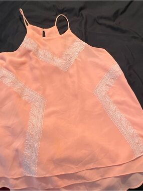 Blu Pepper Peach-Pink Lace Trim Halter Tank